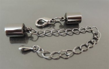 Finding - 2 Sets Gunmetal Black Round End Cap Lobster Clasp & Extender ( Inside 6mm Diameter )