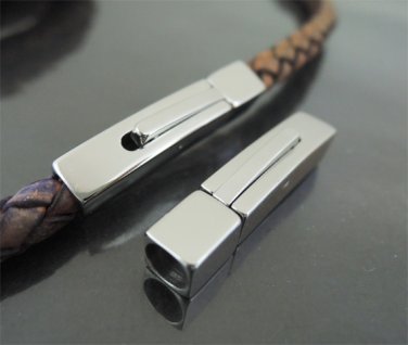 Finding - 1 Set Silver Stainless Steel Square Clasp 30mm x 8mm ( Inside 6mm Diameter )