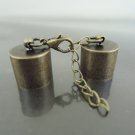Finding - 2 Sets Antique Brass Round End Cap Lobster Clasp & Extender ( Inside 13mm Diameter )