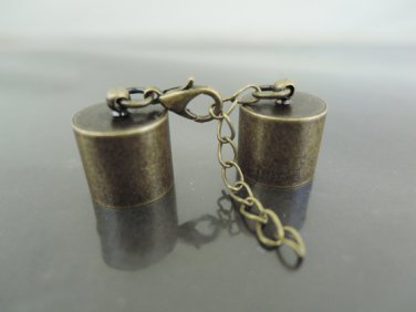 Finding - 2 Sets Antique Brass Round End Cap Lobster Clasp & Extender ( Inside 13mm Diameter )