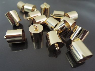 Finding - 6 pcs Gold Round Large Tone Cord Buckle End Cap with Loop ( inside 9mm Diameter )