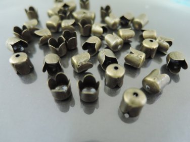 Finding - 20 pcs Antique Brass Round Tone Cord End Cap Buckle with Hole 7mm x 6.5mm ( Inside 6mm )