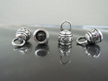 Finding - 4 pcs Antique Silver End Caps with Loop 17mm x 11mm ( inside 7mm Diameter )