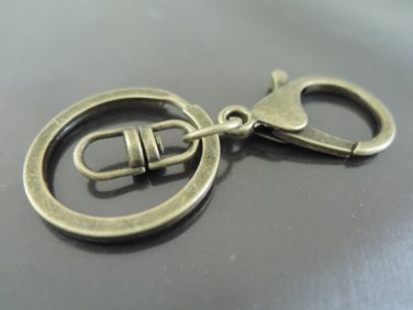1 Set Antique Brass Large Split Key Ring with Lobster Clasp Swivel Keychain ( about 64mm Length )
