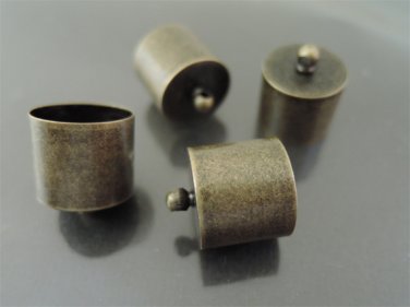Finding - 6 pcs Antique Brass Round Large Cord Buckle End Cap with Loop ( inside 13mm Diameter )