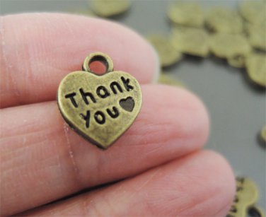 Finding - 10 pcs Antique Brass Small Heart Thank You Engraved Charm Pendant