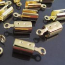 Finding - 20 pcs Gold Plated Round Clamp Fold Over End Cap Crimps ( Inside 4mm Diameter )