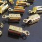 Finding - 20 pcs Gold Plated Round Clamp Fold Over End Cap Crimps ( Inside 4mm Diameter )