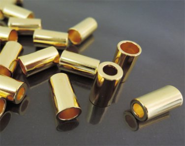 Finding - 4 pcs Gold Metal Round Tone Cord End Cap with Two Holes 13mm x 7mm