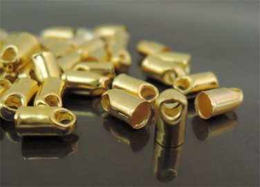 Finding - 20 pcs Gold Round Tone Cord Buckle End Cap with Loop ( inside 3mm Diameter )