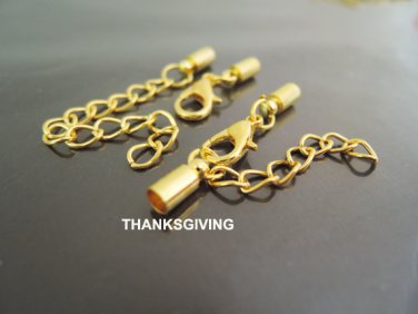 Finding - 4 Sets Gold End Cap with Lobster Clasp & Extender ( Inside 3mm Diameter )