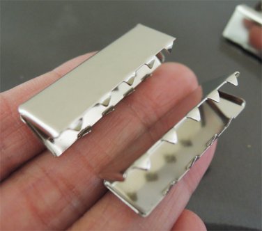 Finding - 6 pcs Silver Fold Over Very Long Edge End Cap Flat Crimp without Loop ( 32mm x 10mm )
