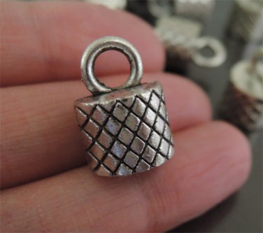 Finding - 4 pcs Antique Silver End Caps with Loop 15mm x 10mm ( inside 8mm Diameter )