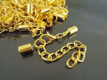 Finding - 4 Sets Gold Adjustable Fold Over Crimps With Lobster Clasp and Extender ( Inside 3mm )