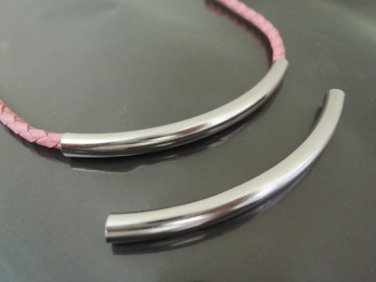 Finding - 2pcs Silver Very Long Curve Arc Tubes 70mm x 6mm ( Inside 4mm Diameter )