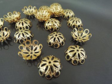 Finding - 20pcs Gold Plated Large Brass Filigree Bead Casp Bead Cones with Hole 14mm x 5mm