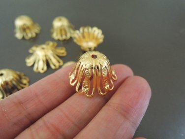 Finding - 10pcs Gold Plated Large Brass Filigree Bead Casp Bead Cones with Hole 19mm x 11mm