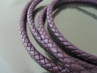 1 Yard 6mm Purple Genuine Braided Round Leather Cord