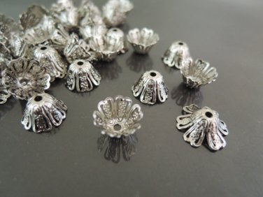 Finding - 20 pcs Silver Plated Large Brass Filigree Bead Casp Bead Cones with Hole 11mm x 6mm