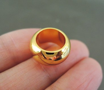 Finding - 6 pcs Gold Round Ball Spacers Beads Ring with Large Hole 13.5mm x 7mm ( inside 9mm )