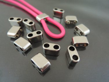 Finding - 4 pcs Silver Plastic Flat Head Spacers Beads with Two Holes 11mm x 6.5mm x 5mm