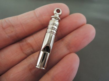 Finding - 1 pc Silver Round Tone Working Whistle Tool Charms Pendant 34mm x 6mm