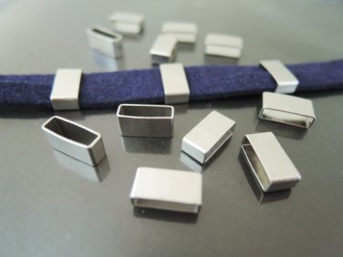 Finding - 10 pcs Silver Straight Flat Rectangular Tubes 5mm x 10mm x 4mm ( Inside 9mm x 3mm )