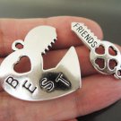 Finding - 1 Set Antique Silver Big Heart Love Charm Pendant BEST FRIENDS Word with Key 37mm x 25mm