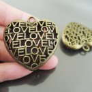 Finding - 1 pc Antique Brass Big Heart Love Charm Pendant 35mm x 35mm x 11mm