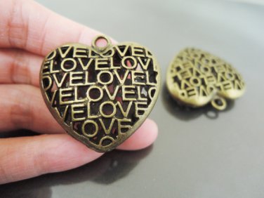 Finding - 1 pc Antique Brass Big Heart Love Charm Pendant 35mm x 35mm x 11mm