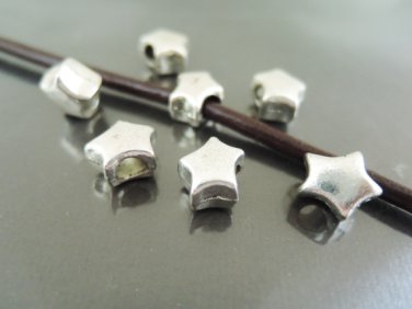 Finding - 10 pcs Antique Silver Star Spacers Beads with Large Hole ( 11mm x 7mm )
