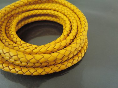 1 Yard 6mm Yellow Genuine Braided Round Leather Cord