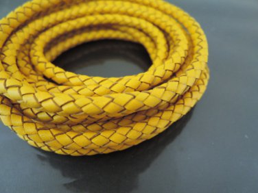 1 Yard 5mm Yellow Genuine Braided Round Leather Cord