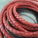 1 Yard 6mm Vintage Red Genuine Braided Round Leather Cord