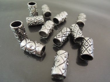 Finding - 4 pcs Antique Silver Round Cylinder Tubes 17mm x 9mm ( inside 7mm Diameter )