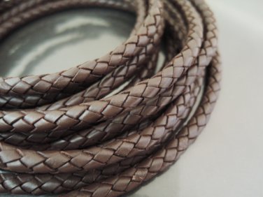 1 Yard 6mm Dark Brown Genuine Braided Round Leather Cord