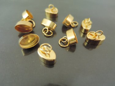 Finding - 10 pcs Gold Oval Shape Ends Cap with Loop with Open Jump Ring