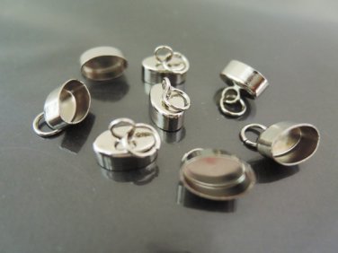 Finding - 10 pcs Silver Oval Shape Ends Cap with Loop with Open Jump Ring