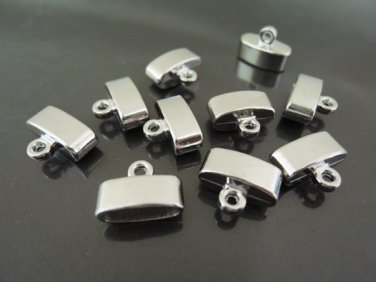 Finding - 4 pcs Silver Leather Cord Ends Cap with Loop For Round Leathers 15mm x 10mm x 7mm