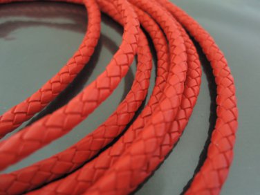 1 Yard 6mm Red Genuine Braided Round Leather Cord