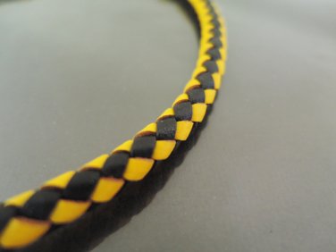 1 Yard 6mm Black Yellow Genuine Braided Round Leather Cord