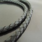 1 Yard 6mm Grey Genuine Braided Round Leather Cord
