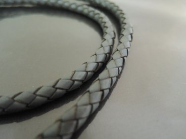 1 Yard 6mm Grey Genuine Braided Round Leather Cord