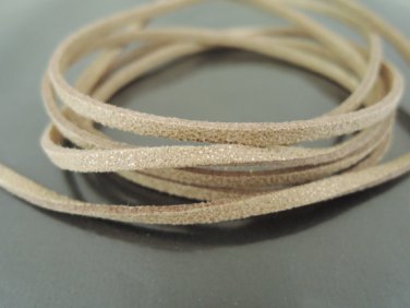 3 Yards of 3mm Light Brown Flat Suede Lace with Gold Metallic Dust