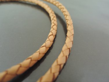 1 Yard 4mm Light Brown Genuine Braided Round Leather Cord