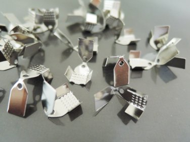 Finding - 20 pcs Silver Plated Flat Clamp Fold Over End Cap Crimps ( Inside 6mm )