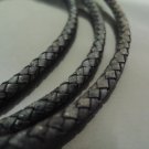 1 Yard 5mm Antique Black Genuine Braided Round Leather Cord