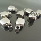 Finding - 4 pcs Silver Leather Cord Plastic Ends Cap with Loop For Round Leathers ( 10mm x 6mm )