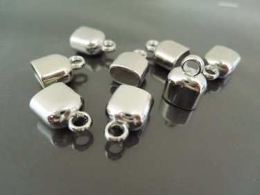 Finding - 4 pcs Silver Leather Cord Plastic Ends Cap with Loop For Round Leathers ( 10mm x 6mm )
