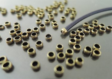 Finding - 20 pcs Antique Brass Metal Crimp Beads Spacer 3mm x 1.5mm ( Inside 2mm )